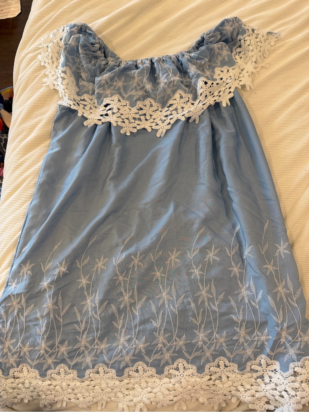 Cato Light Blue Off Shoulder Lace Dress Medium Boho Embroidered Floral